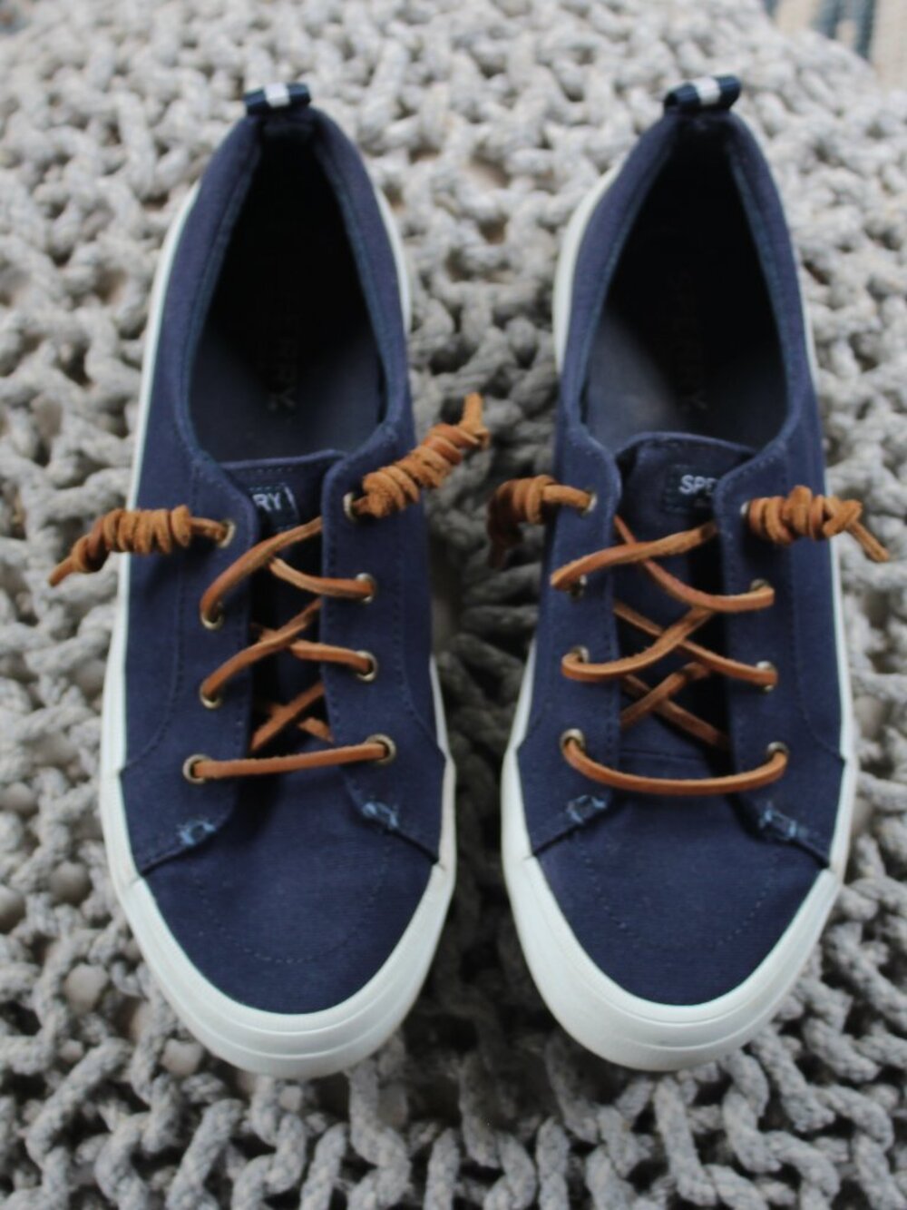 SPERRY TOP-SIDER Navy “Pier Wave” LTT Leather-Lace Slip-On Canvas Sneakers